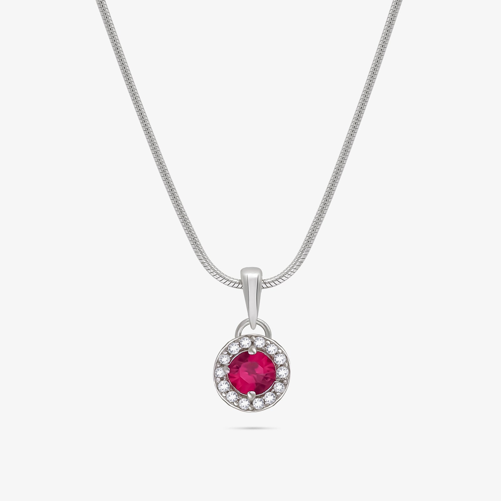 Ruby Red CZ Pendant Chain For Women – 925 Sterling Silver Rhodium Plated