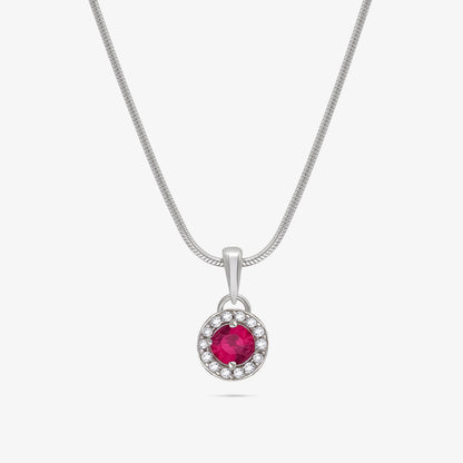 Ruby Red CZ Pendant Chain For Women – 925 Sterling Silver Rhodium Plated