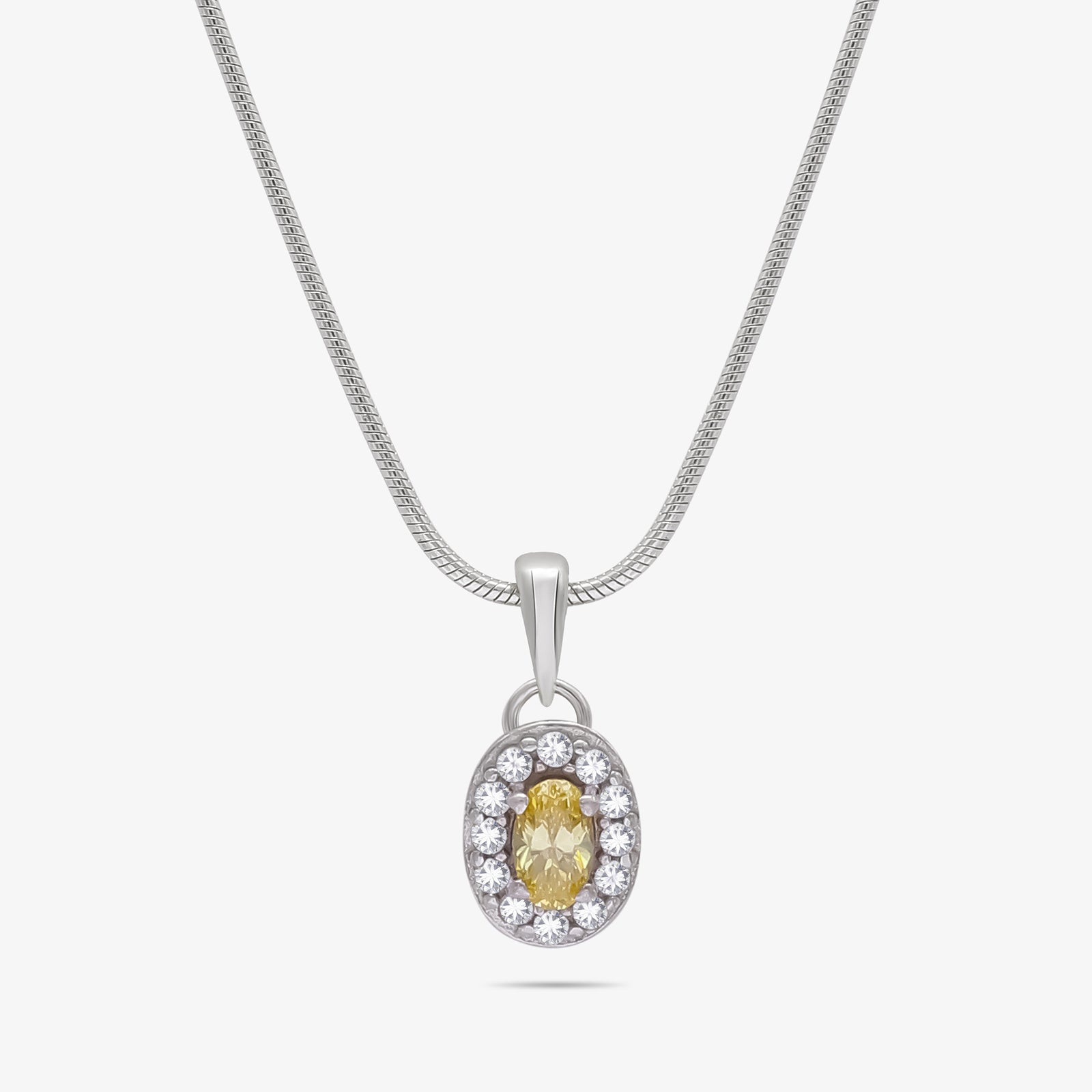 Yellow Oval Cut CZ Pendant Chain For Women – 925 Sterling Silver Rhodium Plated