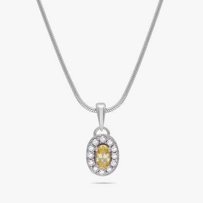 Yellow Oval Cut CZ Pendant Chain For Women – 925 Sterling Silver Rhodium Plated