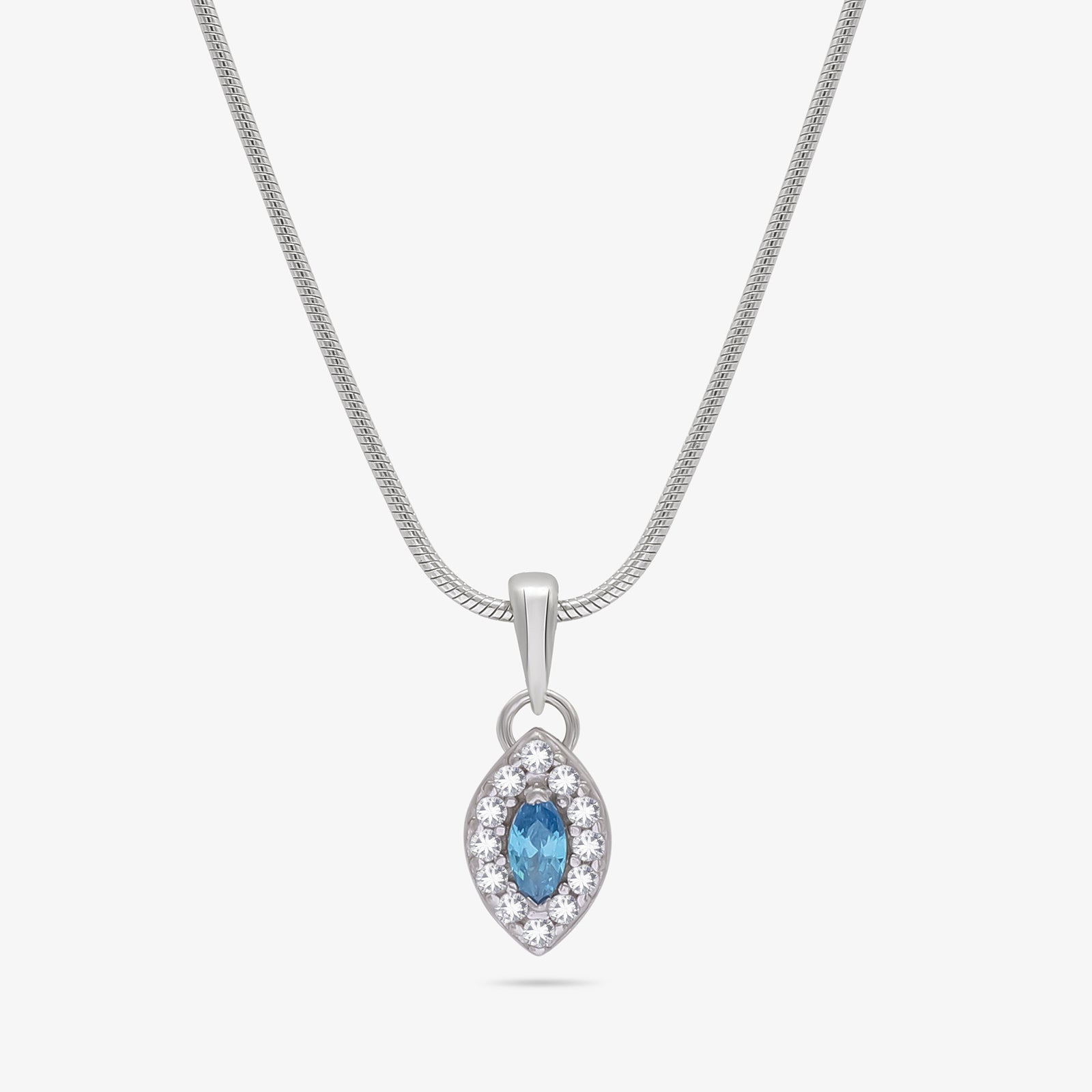Blue Marquise Pendant Chain For Women – 925 Sterling Silver Rhodium Plated