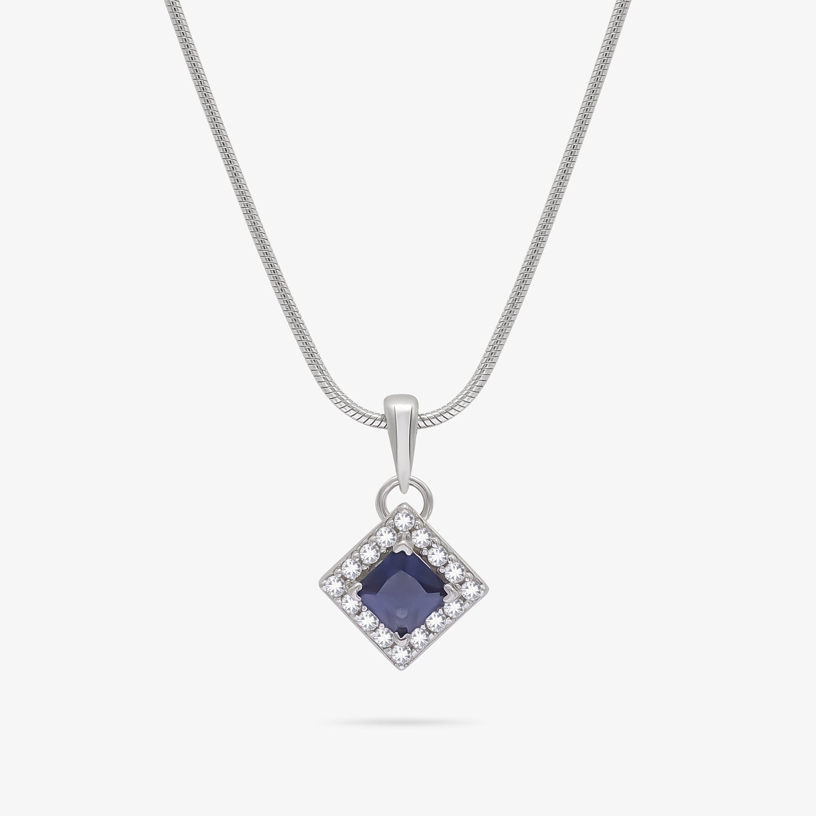 Sapphire Blue CZ Pendant Chain For Women – 925 Sterling Silver Rhodium Plated