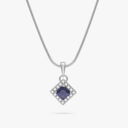 Sapphire Blue CZ Pendant Chain For Women – 925 Sterling Silver Rhodium Plated