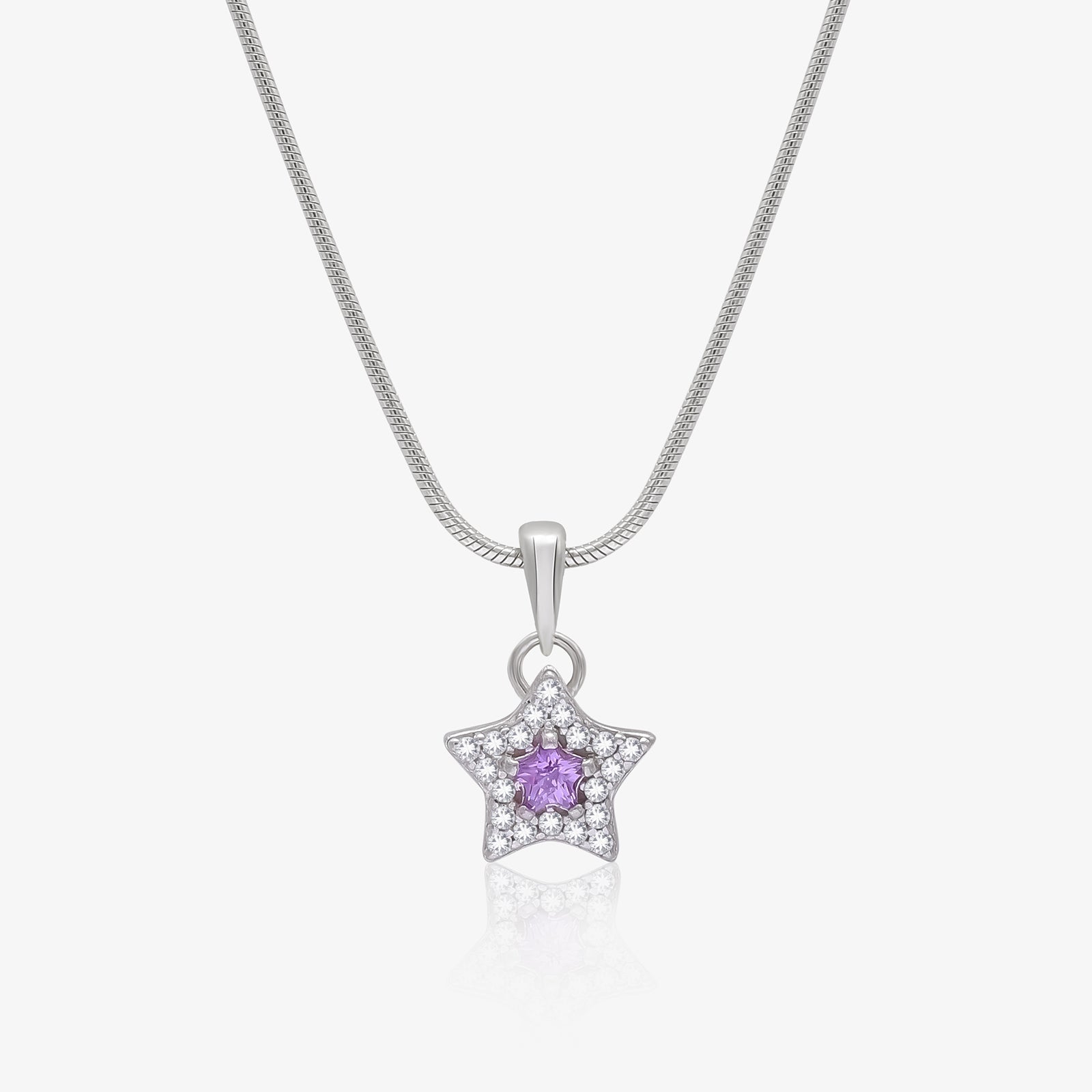 Purple Star CZ Pendant Chain For Women – 925 Sterling Silver Rhodium Plated