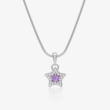 Purple Star CZ Pendant Chain For Women – 925 Sterling Silver Rhodium Plated