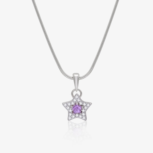 Purple Star CZ Pendant Chain For Women – 925 Sterling Silver Rhodium Plated