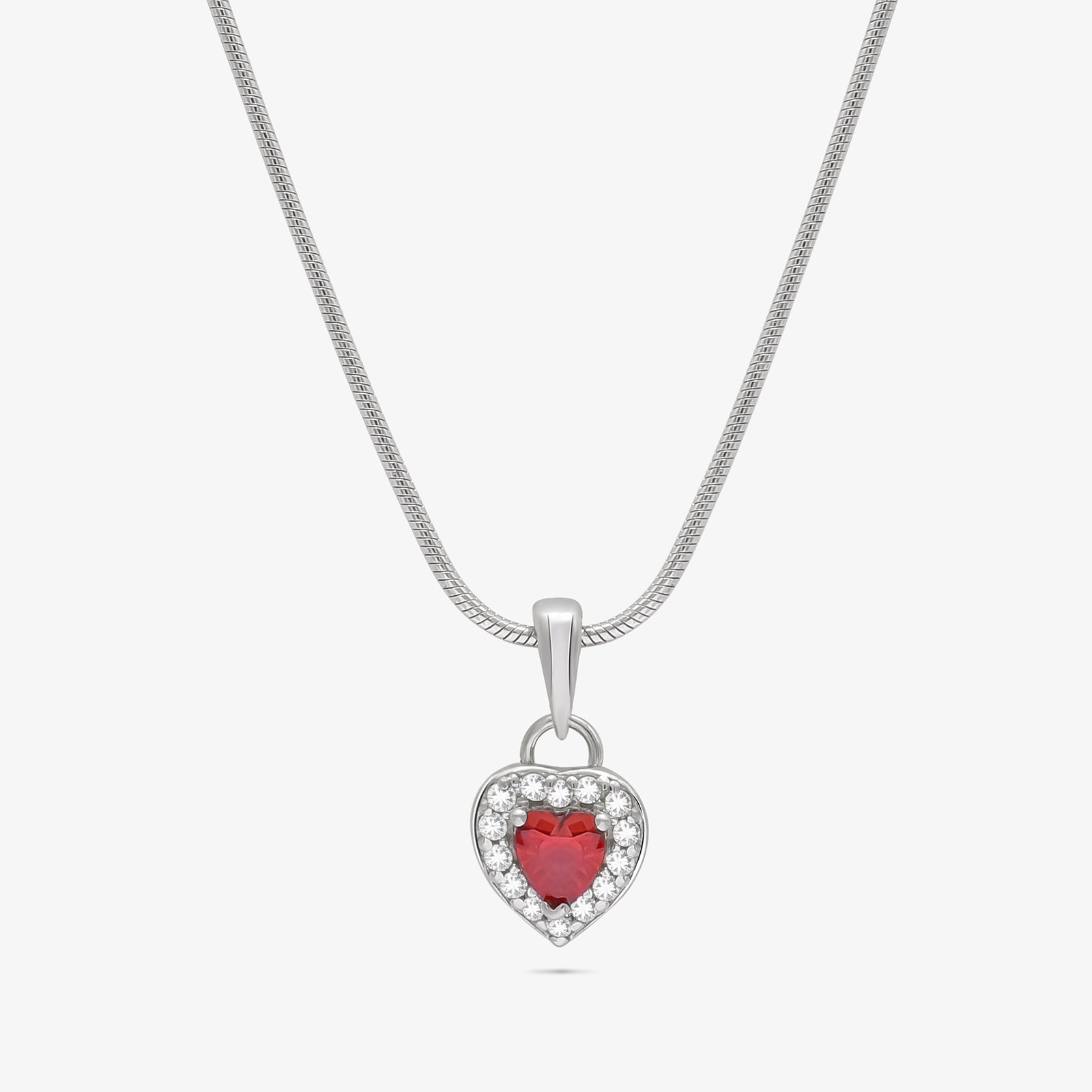 Ruby Red Heart Pendant Chain For Women – 925 Sterling Silver Rhodium Plated