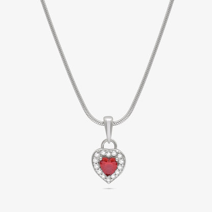 Ruby Red Heart Pendant Chain For Women – 925 Sterling Silver Rhodium Plated