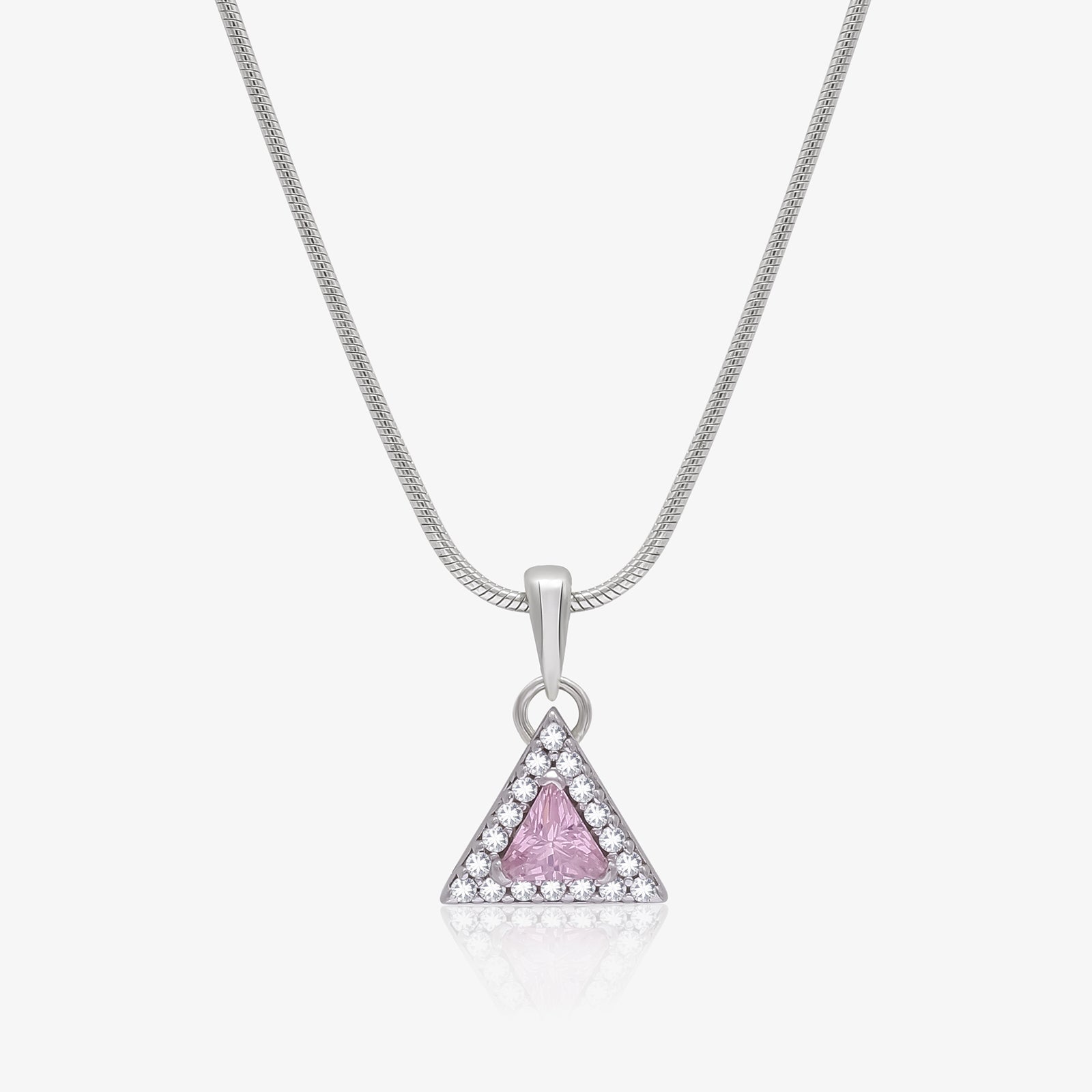 Pink Trillion Cut Pendant Chain For Women – 925 Sterling Silver Rhodium Plated