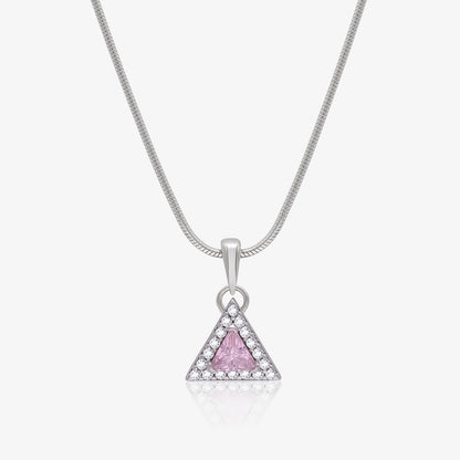 Pink Trillion Cut Pendant Chain For Women – 925 Sterling Silver Rhodium Plated