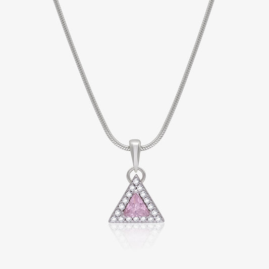 Pink Trillion Cut Pendant Chain For Women – 925 Sterling Silver Rhodium Plated
