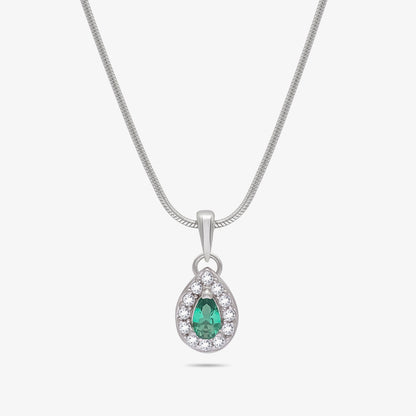 Emerald Pear Cut CZ Pendant Chain For Women – 925 Sterling Silver Rhodium Plated
