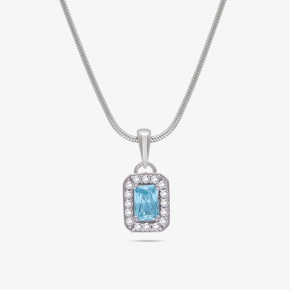 Aqua Blue Emerald Cut Pendant Chain For Women – 925 Sterling Silver Rhodium Plated