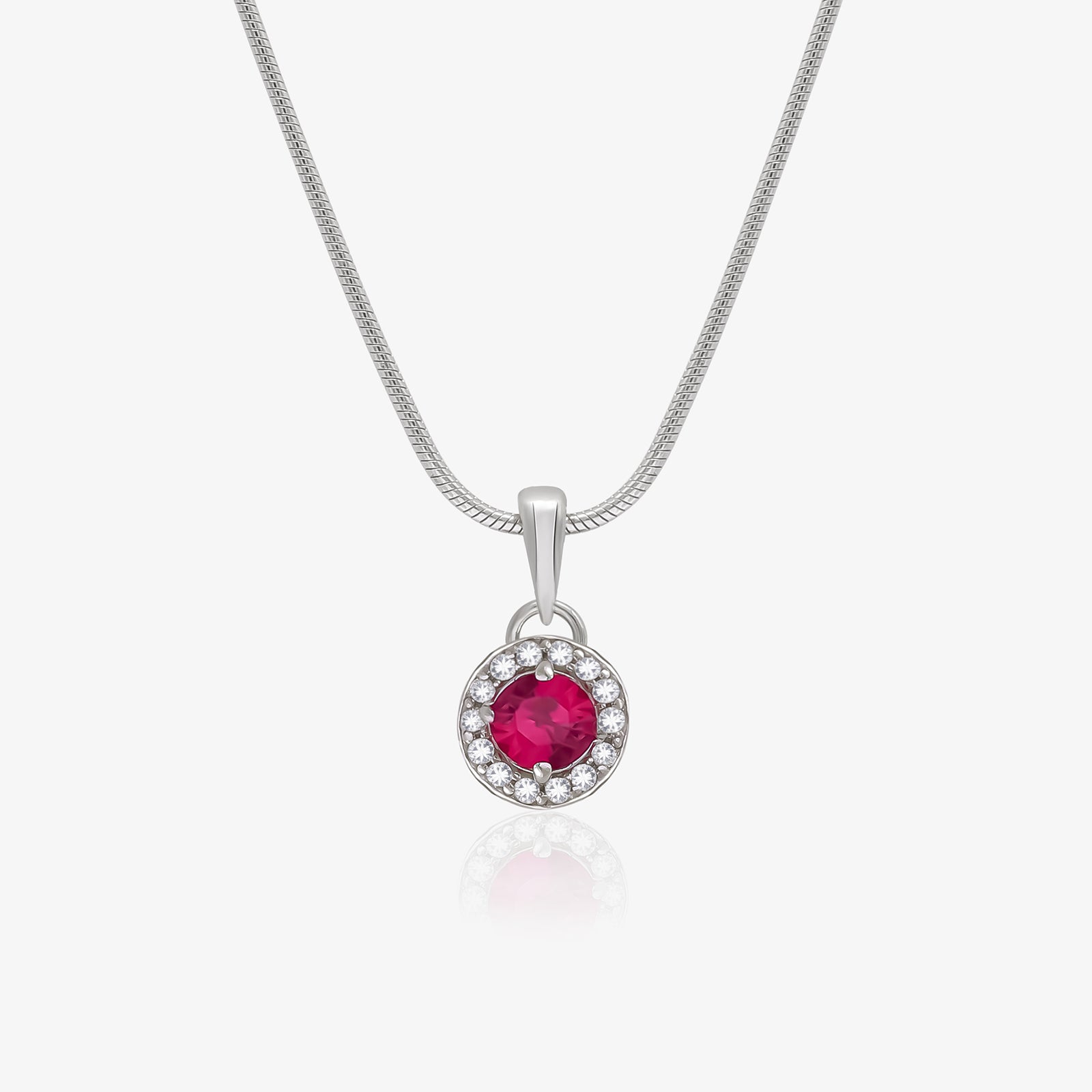 Ruby Red CZ Pendant Chain For Women – 925 Sterling Silver Rhodium Plated