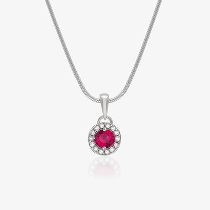 Ruby Red CZ Pendant Chain For Women – 925 Sterling Silver Rhodium Plated