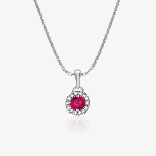 Ruby Red CZ Pendant Chain For Women – 925 Sterling Silver Rhodium Plated