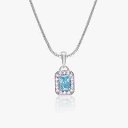 Aqua Blue Emerald Cut Pendant Chain For Women – 925 Sterling Silver Rhodium Plated