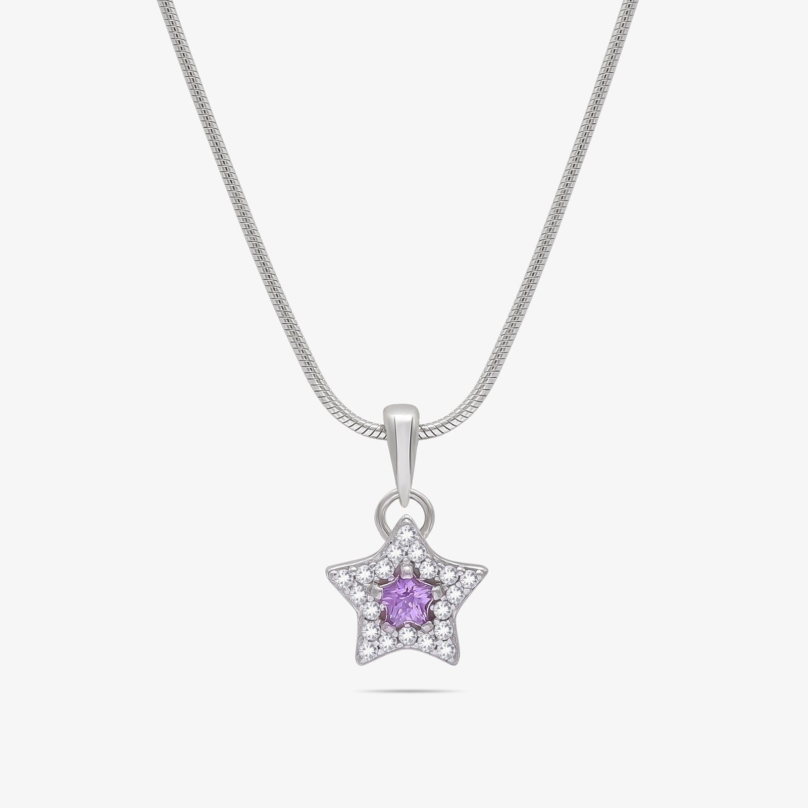 Purple Star CZ Pendant Chain For Women – 925 Sterling Silver Rhodium Plated