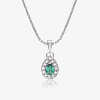Emerald Pear Cut CZ Pendant Chain For Women – 925 Sterling Silver Rhodium Plated