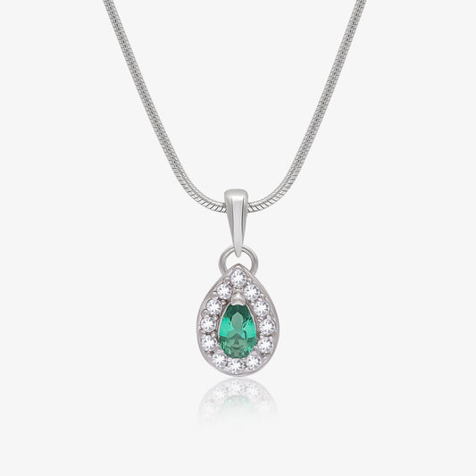 Emerald Pear Cut CZ Pendant Chain For Women – 925 Sterling Silver Rhodium Plated