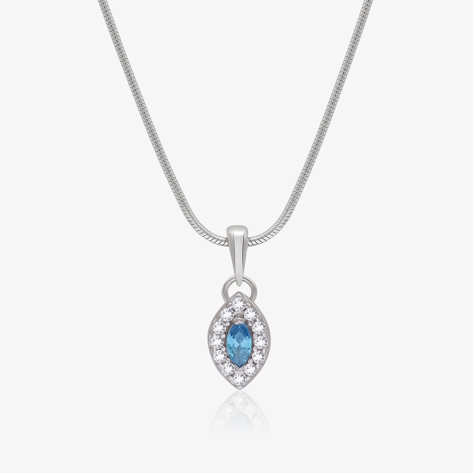Blue Marquise Pendant Chain For Women – 925 Sterling Silver Rhodium Plated