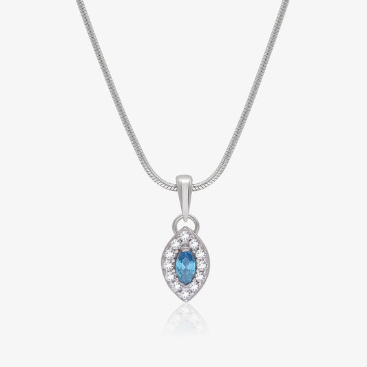Blue Marquise Pendant Chain For Women – 925 Sterling Silver Rhodium Plated