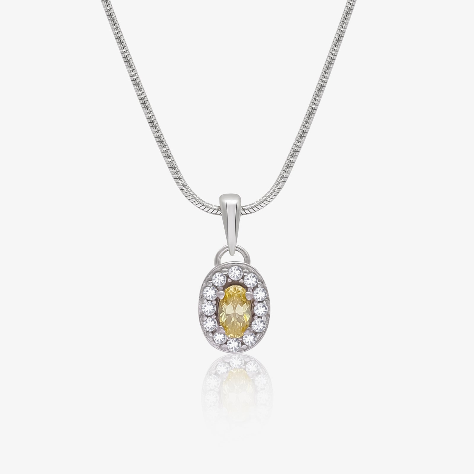Yellow Oval Cut CZ Pendant Chain For Women – 925 Sterling Silver Rhodium Plated