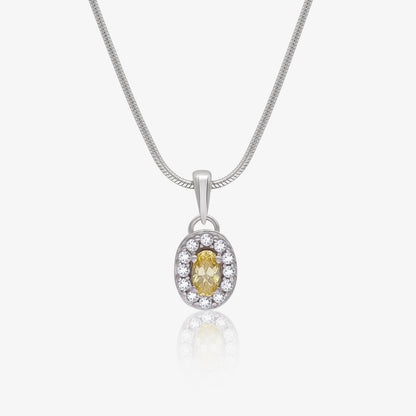 Yellow Oval Cut CZ Pendant Chain For Women – 925 Sterling Silver Rhodium Plated
