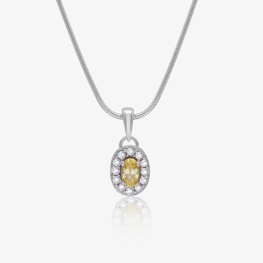 Yellow Oval Cut CZ Pendant Chain For Women – 925 Sterling Silver Rhodium Plated