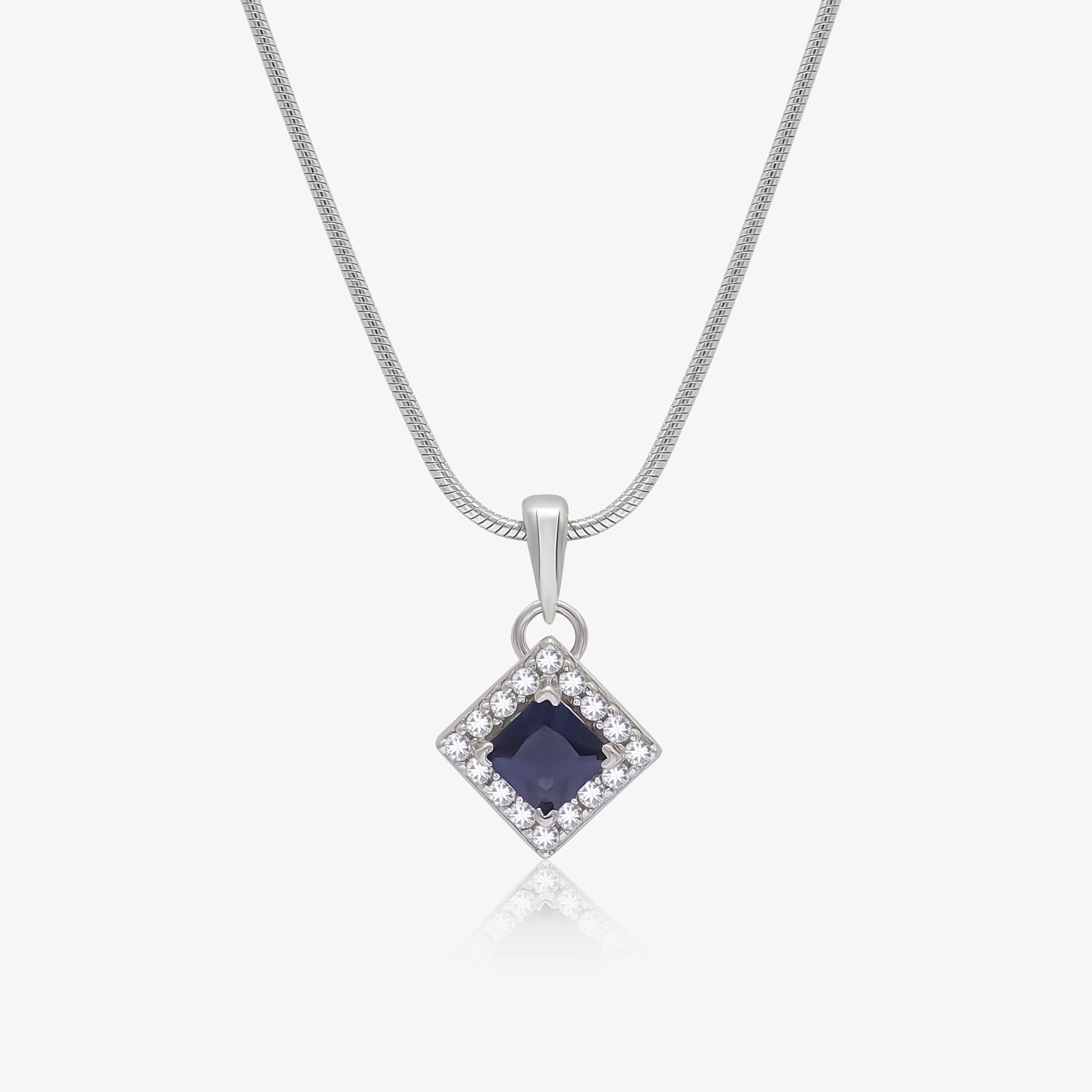 Sapphire Blue CZ Pendant Chain For Women – 925 Sterling Silver Rhodium Plated