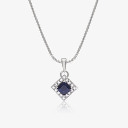 Sapphire Blue CZ Pendant Chain For Women – 925 Sterling Silver Rhodium Plated