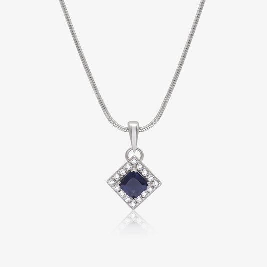 Sapphire Blue CZ Pendant Chain For Women – 925 Sterling Silver Rhodium Plated