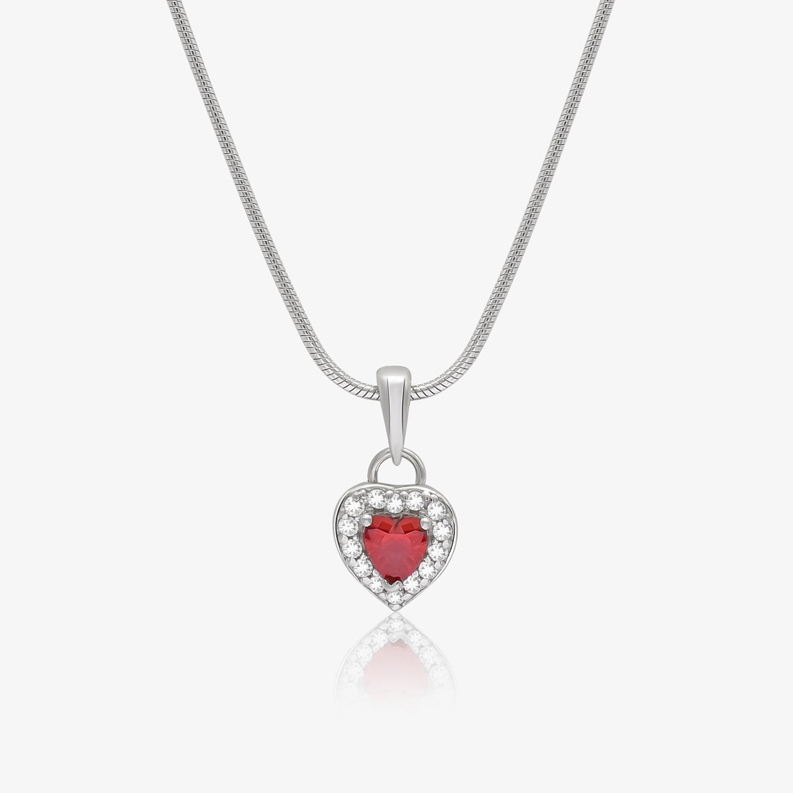Ruby Red Heart Pendant Chain For Women – 925 Sterling Silver Rhodium Plated
