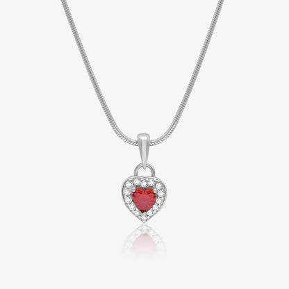 Ruby Red Heart Pendant Chain For Women – 925 Sterling Silver Rhodium Plated