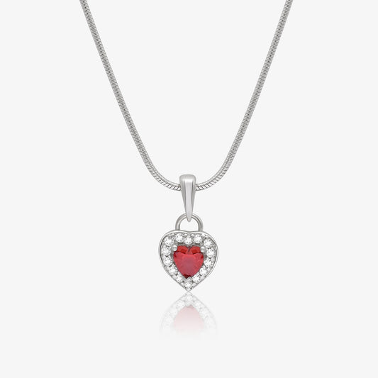Ruby Red Heart Pendant Chain For Women – 925 Sterling Silver Rhodium Plated