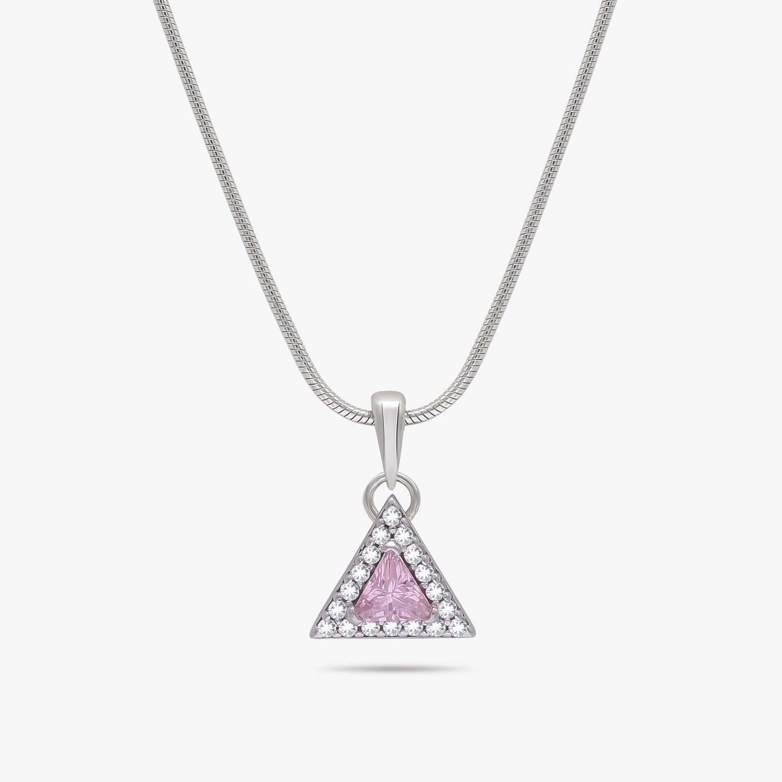 Pink Trillion Cut Pendant Chain For Women – 925 Sterling Silver Rhodium Plated