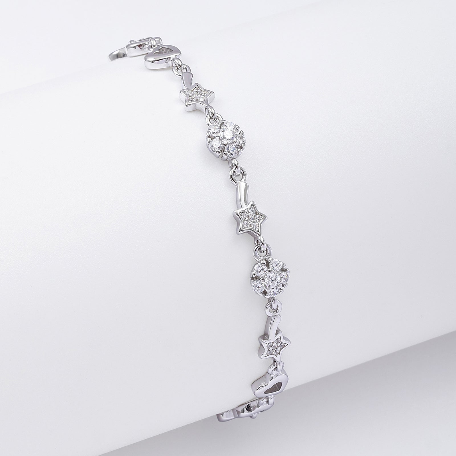 Silver CZ Floral Stars Bracelet for Women - Tweov Jewels