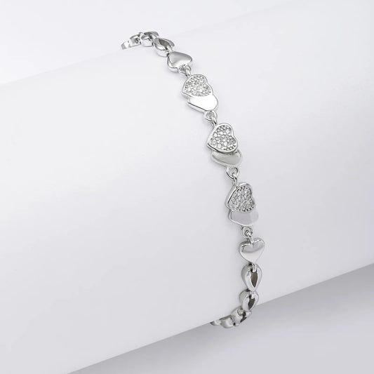 Designer Silver CZ Heart Bracelet for Women - Tweov Jewels