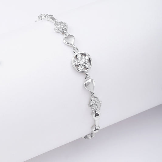 Silver Floral Shape Heart Chain Bracelet - Tweov Jewels