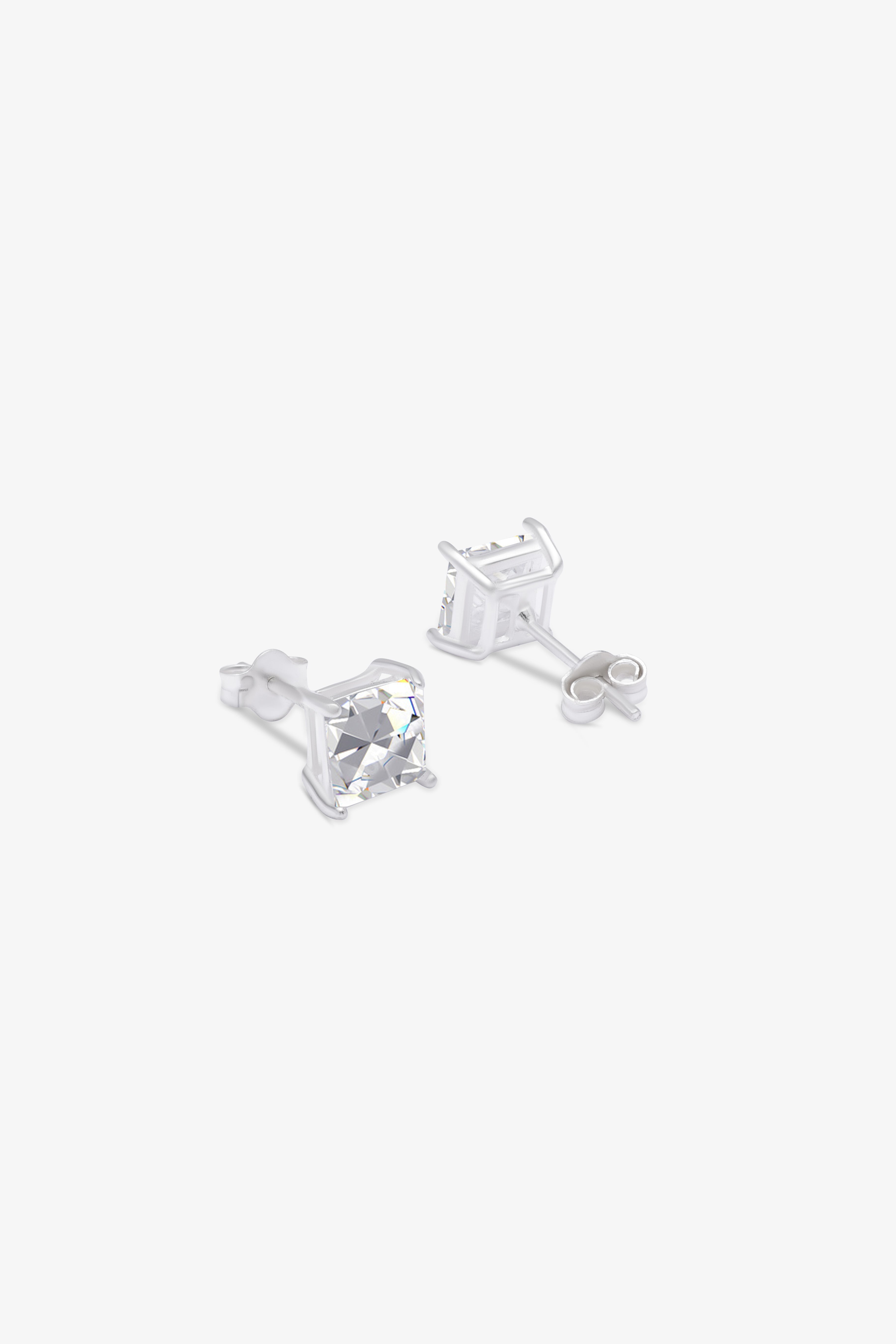 Square CZ Stud Earrings For Women & Girls – 925 Sterling Silver Rhodium Plated