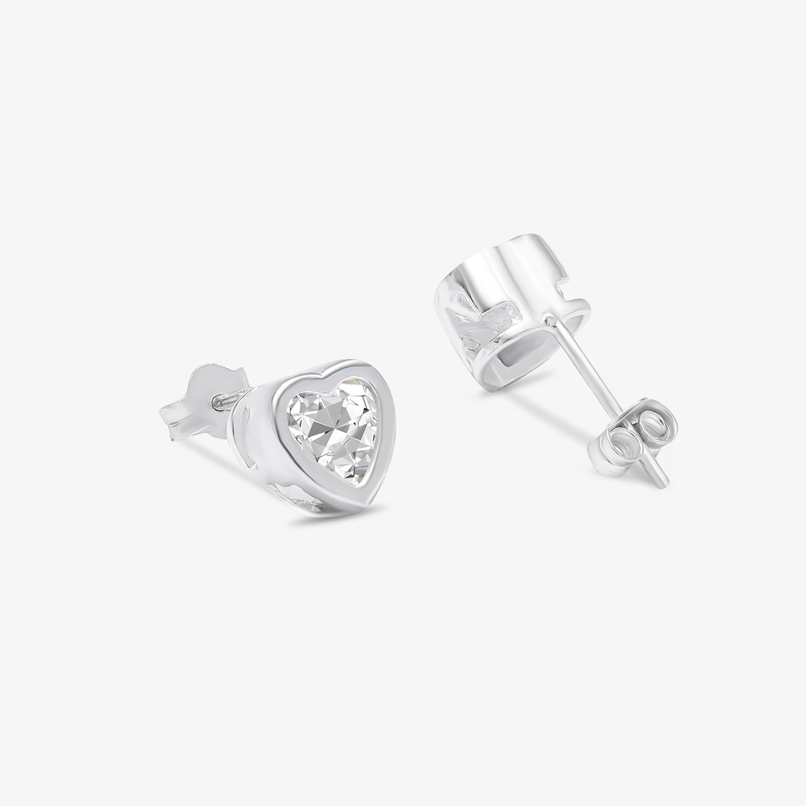 Heart Bezel Stud Earrings For Women – 925 Sterling Silver Rhodium Plated