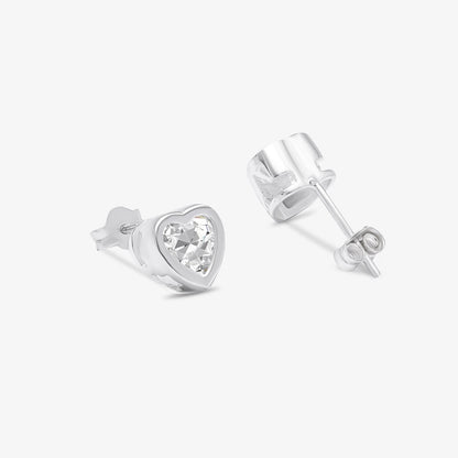 Heart Bezel Stud Earrings For Women – 925 Sterling Silver Rhodium Plated
