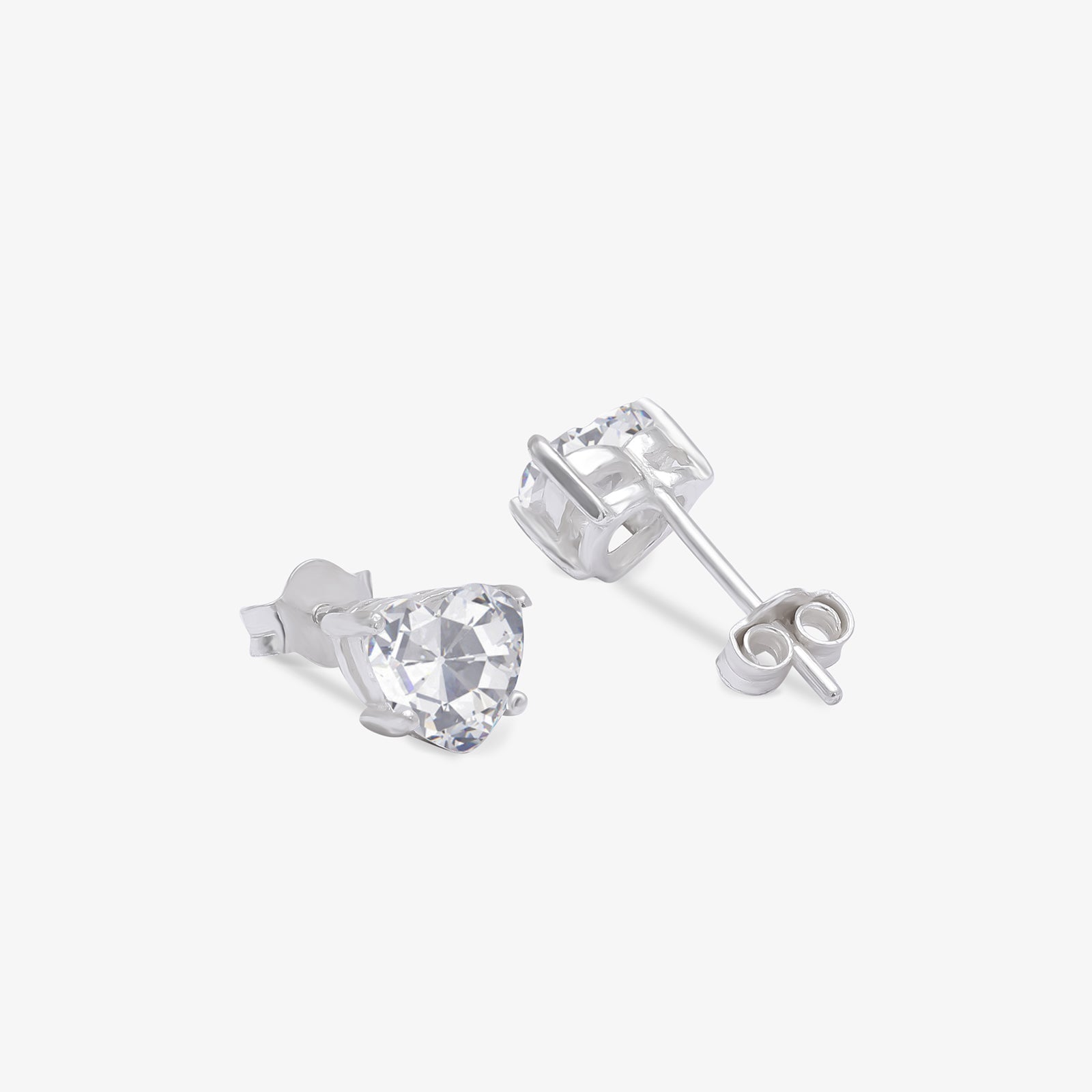 Round CZ 3-Prong Stud Earrings For Women – 925 Sterling Silver Rhodium Plated