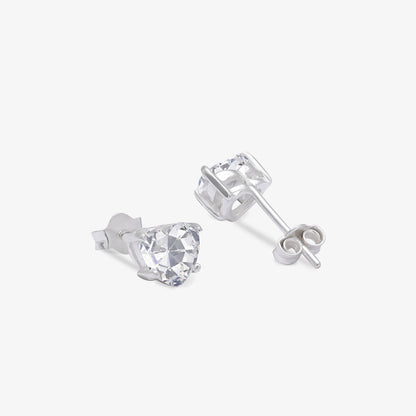 Round CZ 3-Prong Stud Earrings For Women – 925 Sterling Silver Rhodium Plated