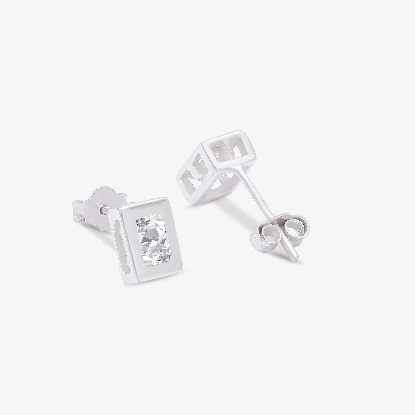 CZ Frame Stud Earrings for Women – 925 Sterling Silver Rhodium Plated