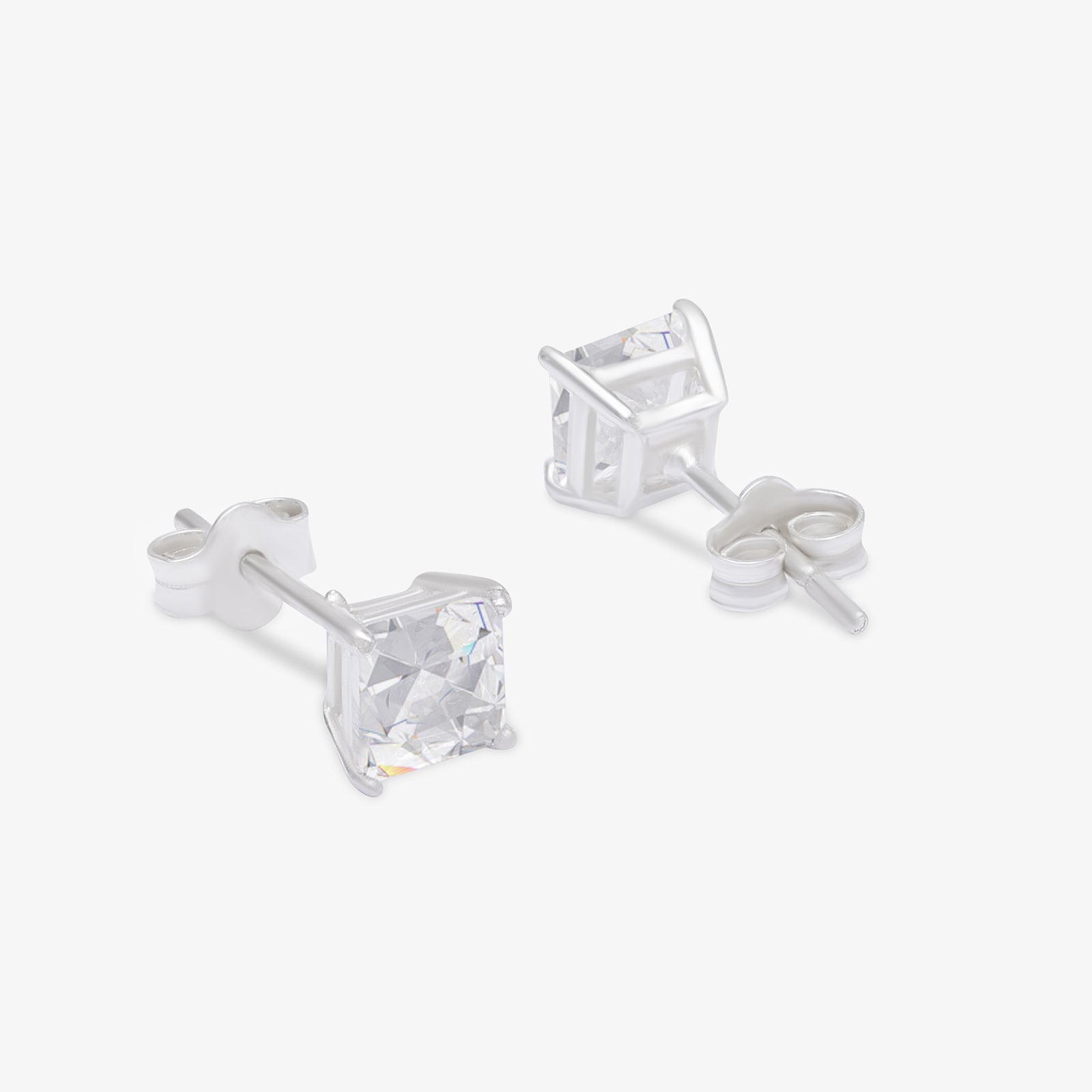 White Princess Cut CZ Stud Earrings For Women – 925 Sterling Silver Rhodium Plated