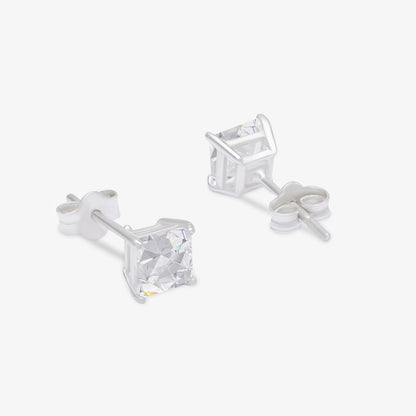 White Princess Cut CZ Stud Earrings For Women – 925 Sterling Silver Rhodium Plated