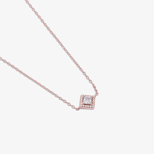Rose Gold Plated CZ Studded Square Pendant with Chain - Tweov Jewels