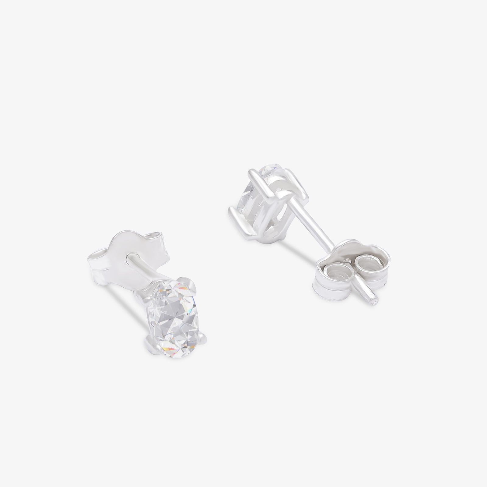 White Oval CZ Stud Earrings For Women – 925 Sterling Silver Rhodium Plated