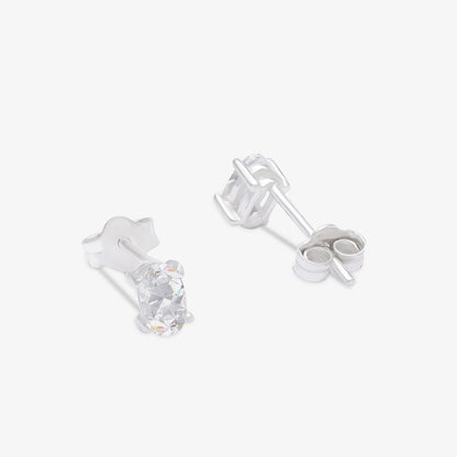 White Oval CZ Stud Earrings For Women – 925 Sterling Silver Rhodium Plated